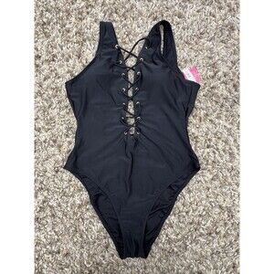 Uncommon Sense Black One Piece Lace Up Swimsuit size Large New with Tags
